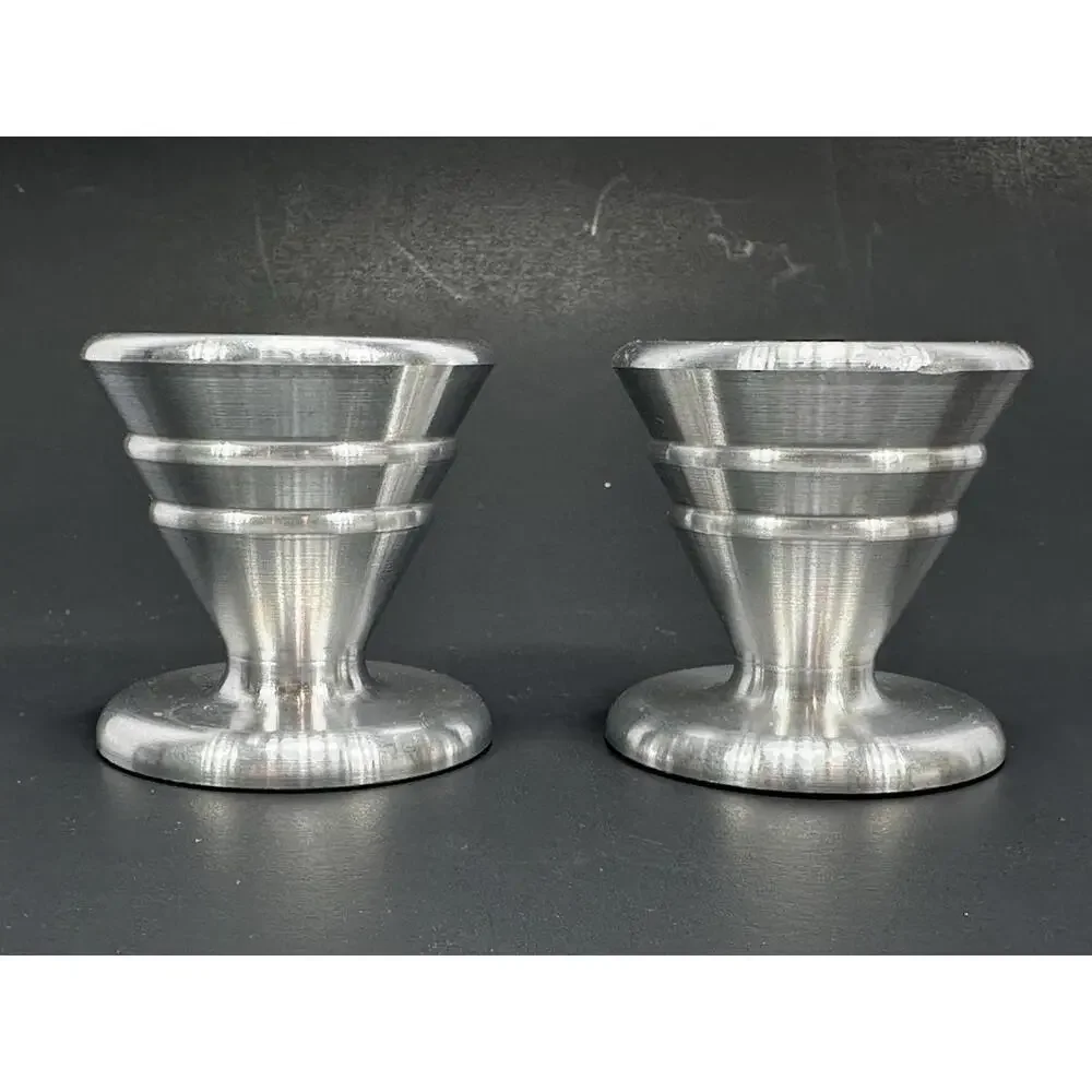 VTG Turned Aluminum Machine Age‎ Candlesticks Deco MCM Industrial Machinist Made